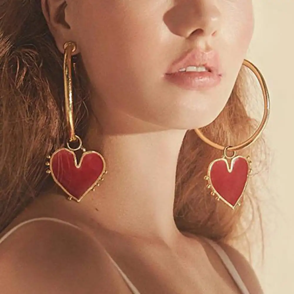 Fashion gold red enamel heart drop earrings For Women Wholesale N911243