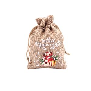 Bolsa de Regalo de Lino Navideña Ecológica Personalizada con Cordón, Bolsa de Almacenamiento de Dulces y Embalaje para Recuerdos de Fiesta - Product Image 1