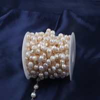 Vente en gros nouveauté 10-11mm bouton forme or ou argent plaqué collier à faire soi-même perle d'eau douce laiton chapelet chaîne
