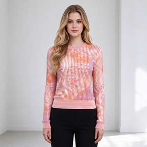 Suéter de Punto Personalizado con Cuello Redondo y Manga Larga para Mujer, Diseño de Rayas, MOQ Bajo - Product Image 3