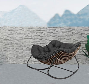 आरामदायक आराम से रॉकिंग चेयर बालकनी बेडरूम रतन रॉकिंग कुर्सी के साथ नरम कुशन आउटडोर रॉकिंग कुर्सी - Product Image 6