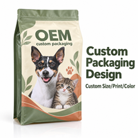 Sachet d'emballage alimentaire refermable en aluminium et plastique à fond plat pour animaux de compagnie (chiens et chats) avec fermeture éclair