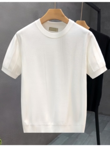 T-<span class=keywords><strong>shirt</strong></span> uni à manches courtes en soie glacée tricotée fine pour <span class=keywords><strong>homme</strong></span>, 180 grammes, collection été 2026 - Product Image 4