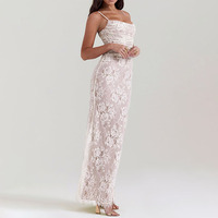 Robe longue personnalisée pour femme, style vintage, avec appliques en guipure, élégante, blanche, brodée de fleurs, en dentelle, pour soirée et fête