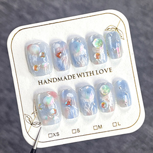 <span class=keywords><strong>Uñas</strong></span> Postizas Hechas a Mano con Diseño Brillante y Elegante en Rosa, <span class=keywords><strong>Uñas</strong></span> de Gel Removibles, Set de Manicura - Product Image 1