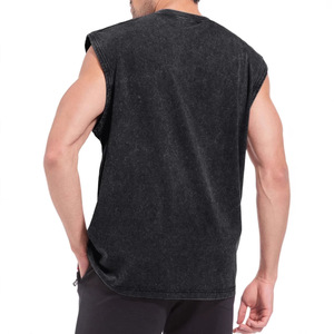 Washed Loose Solid Vintage Sleeveless Tank <b>Top</b> Men 100% Cotton Knitted Muscle Tee Custom Logo Quick Dry Streetwear Vest - Product Image 5