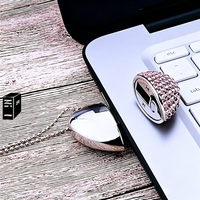 Memoria USB 2.0 de 8GB con Forma de Corazón, Collar Romántico con Diamantes, Llavero Gratis, Idea de Regalo de Boda, Material Metálico