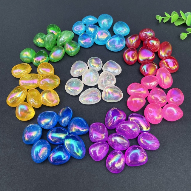 Hot Sale Natural Blue Red Aura Quartz Crystal Tumbles Aura Healing Crystal Tumbled Stone