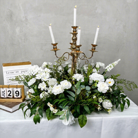 Hiasan tengah meja tempat lilin bentuk cincin bunga Candelabra pengaturan bunga buatan karangan bunga karangan bunga hias tirai untuk dekorasi pernikahan