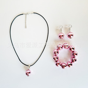 Disco Party Electroplated Ball Necklace Earrings <b>Bracelet</b> <b>Set</b> Rose Gold Geometric Fashion Jewelry - Product Image 1