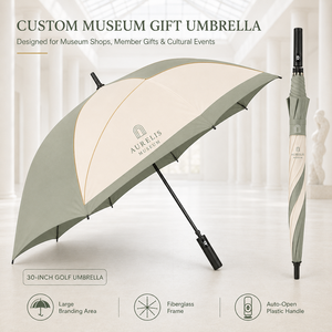 Parapluie de golf personnalisé imprimé pour musée, semi-automatique, fermeture manuelle, coupe-vent, avec cadre en fibre de verre, tissu pongé imperméable, 30 pouces - Product Image 1