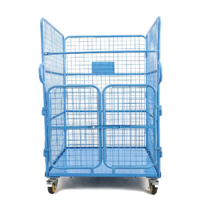 공장 맞춤형 고품질 널리 사용되는 접이식 네스팅 물류용 철제 금속 분해 가능 ISO9001 메쉬 롤 케이지 트롤리 - Product Image 1