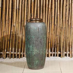 Jarrón de porcelana Vintage Art Deco, jarrón grande de cerámica <span class=keywords><strong>para</strong></span> suelo con anillo de cobre <span class=keywords><strong>para</strong></span> decoración del hogar <span class=keywords><strong>para</strong></span> sala de estar o patio - Product Image 5