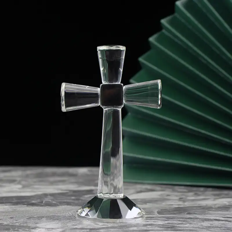 Figurita de cristal con Cruz de cristal de pie transparente, regalo religioso para bautizo y Pascuas