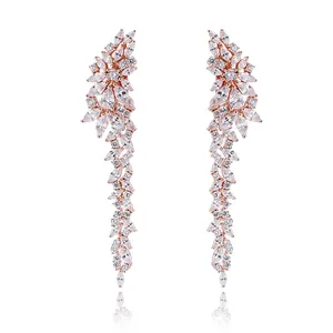 Spring Flower Earrings Inlay Bling Bling Cubic Zircon Gemstone Tassel Earrings Flower Jewelry Earrings For Women