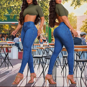 <span class=keywords><strong>Jeans</strong></span> Autentici Colombiani a Vita Alta per <span class=keywords><strong>Donna</strong></span>, Denim Leggero con Motivo Floreale, Stile Vintage Casual, Effetto Push-Up Blu - Product Image 3