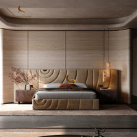 Meubles de chambre à coucher complets, lit avec rangement rembourré, taille king, design moderne, tissu luxueux léger