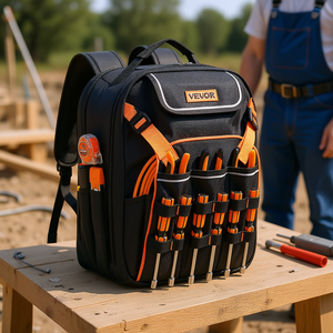 Sac à dos à outils Vevor, 45 poches, résistant aux déchirures et à l'eau, sac de travail pour électricien avec sangles réglables et fermeture à glissière - Product Image 2