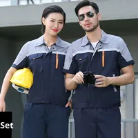 Vêtements de travail d'été respirants et durables personnalisés pour hommes et femmes Hauts de réparation automobile Pantalons de protection du travail à manches courtes