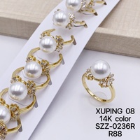 Bague Xuping en gros, en cuivre plaqué or 14 carats, imitation perle, avec pierre CZ, pour femme, cadeau