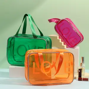 Custom logo jelly candy color clear PVC waterproof zipper gift cosmetic wash bag makeup Pouch