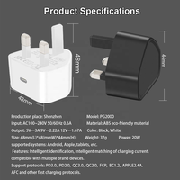 Chargeur USB C universel 20W à port unique CE UKCA, chargeur mural USB Type C, adaptateur de voyage avec prise UK pour iPhone et Android