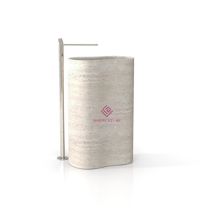 Lavabo autoportant en travertin romain, design Infinity, en pierre massif, pour hôtel et villa de luxe - Product Image 1