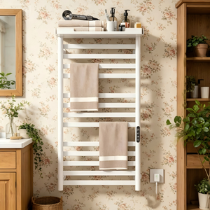 Sèche-serviettes <span class=keywords><strong>électrique</strong></span> blanc avec étagère <span class=keywords><strong>de</strong></span> rangement supérieure, chauffe-serviettes mural, <span class=keywords><strong>radiateur</strong></span> à serviettes anti-corrosion pour <span class=keywords><strong>salle</strong></span> <span class=keywords><strong>de</strong></span> <span class=keywords><strong>bain</strong></span> - Product Image 3