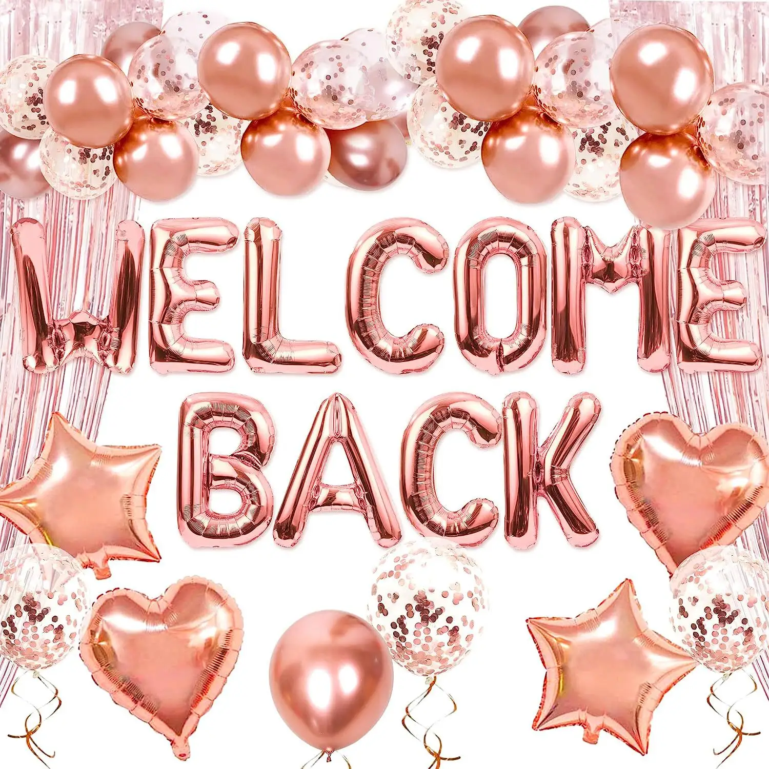 Welcome Back Home 16 polegadas Rose Gold Foil Cortinas Confetti Látex Balões Comemore Go Home Aposentadoria Set Decoração Do Partido