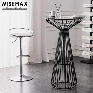 WISEMAX FURNITURE tavolo da pranzo rotondo dal Design semplice con struttura in metallo tavoli da Bar alti con piano in vetro per Bar ristorante Cafe Shop - Product Image 3