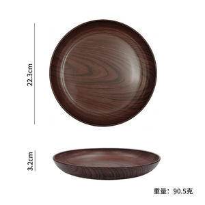 Bencircle Faux Wood Grain PP <b>Dinner</b> Plate Food Grade Plastic Round Plate Reusable Serving <b>Tray</b> Salad Steak Pasta Plate BPA Free - Product Image 5