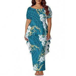 Abito Elegante da Sera con Logo Personalizzato, Design a Coda di <span class=keywords><strong>Rondine</strong></span>, Taglie Forti, Set Due Pezzi Tonga Puletasi - Product Image 3