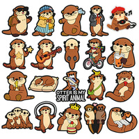 Breloques de chaussures en caoutchouc souple, motifs animaux de dessin animé, guitare, café, DJ, Otter, en PVC, à dos plat, DIY, breloques pour coque de téléphone, accessoires de décoration pour sabots