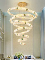 Lustre moderne en cristal en forme d'anneau, lampe suspendue pour escalier, lampe de loft dorée, lampe de luxe pour villa, hôtel, hall, salon