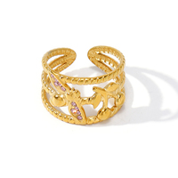 Bague ouverte en acier inoxydable et or 18 carats pour femme, design étoile de mer et abeille, élégante et luxueuse, polyvalente, pièce transfrontalière