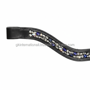 Bandeau de tête de cheval en cuir noir décoratif avec cristaux multicolores personnalisés, strass et diamants, vente en gros du fabricant - Product Image 1