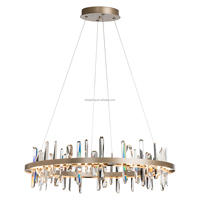 Lustre suspendu circulaire LED en cristal doré de luxe pour hôtel et restaurant