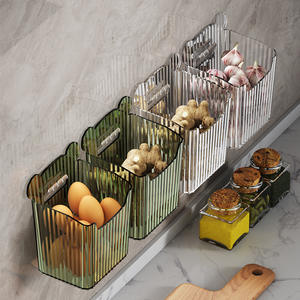 Cesta de Almacenamiento Rectangular de Acrílico para Cocina, Montada en la Pared, para Jengibre, Ajo y Cebollín, Sin Tapa, Transparente, Verde Crema - Product Image 1
