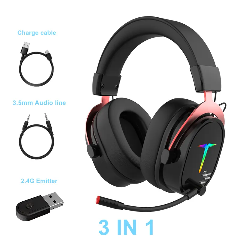 SAMA LED Light Laptop Mac Stereo Surround Gaming Headset PS4 PC XBOX PS5 Noise Cancelling Over Ear Wireless Headphones