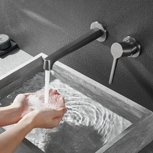 Wall Mount Basin Faucet Single Handle Ceramic Valve Core Brass For Square Sink Hot And Cold Water - Product Image 1