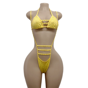 Haut <span class=keywords><strong>de</strong></span> Bikini Personnalisé en Spandex pour Femme, Tenue <span class=keywords><strong>de</strong></span> Performance Sexy avec Strass AB, Justaucorps <span class=keywords><strong>de</strong></span> Danse <span class=keywords><strong>de</strong></span> Salon, Tenues Exotiques pour Spectacle - Product Image 1