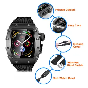 נירוסטה מתכת שעון מקרה עבור אפל שעון סדרת 7 6 5 4 iWatch 45mm 44mm גומי שעון רצועת שינוי ערכת מתכת כיסוי
