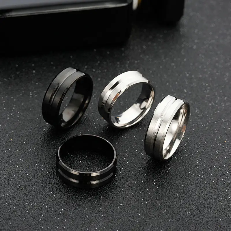 Anillos para hombres de acero inoxidable de 8mm para hombres, anillos simples de oro negro y plata con logotipo de sello personalizado para hombres