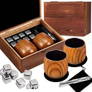 Set de Regalo de Vasos de Whisky de Madera de Azufaifo Carbonizada con Cubos de Hielo de Acero Inoxidable, Caja de Madera, Personalizable, Regalo Empresarial Premium, Venta al Por Mayor - Product Image 1