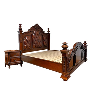 <span class=keywords><strong>Letto</strong></span> Matrimoniale Americano in Legno Massello e Vera Pelle, Stile Colonna Romana, Lusso Retrò Americano, 1,8 m - Product Image 6