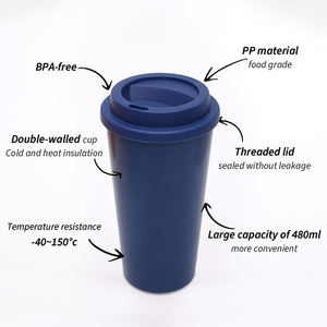 Taza de Viaje <span class=keywords><strong>para</strong></span> Café Helado de Marca Popular, de 16 Onzas, Cónica, Portátil, de Plástico PP de Doble Pared, Reutilizable, Apta <span class=keywords><strong>para</strong></span> Lavavajillas, con Aislamiento Térmico de 6 Horas - Product Image 5