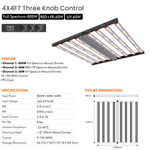 Professionnel 800W 3 canaux <span class=keywords><strong>LED</strong></span> élèvent la lumière à spectre complet <span class=keywords><strong>UV</strong></span> IR pour un contrôle efficace de la floraison L'agriculture favorise une plante saine - Product Image 4