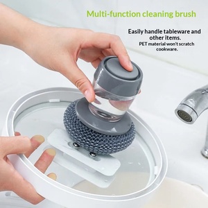 Dish <b>Brush</b> with Soap Dispenser – Portable Kitchen Cleaning Tool, Built-in Scrubber for Dishes, Pots, Pans – Press and Wash, Refi - Product Image 4