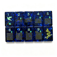 Set Mahjong Modern Abstrak Bermotif Bunga Berkilauan dengan Konfeti Biru, Warna-warni, dan Pola Bunga Timbul
