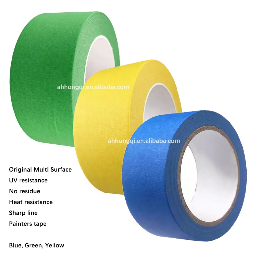 Original Blue Painters Tape 14 Days Clean Remove Acrylic Glue No Residue 1.88inch 60 yard  Green and Yellow Color